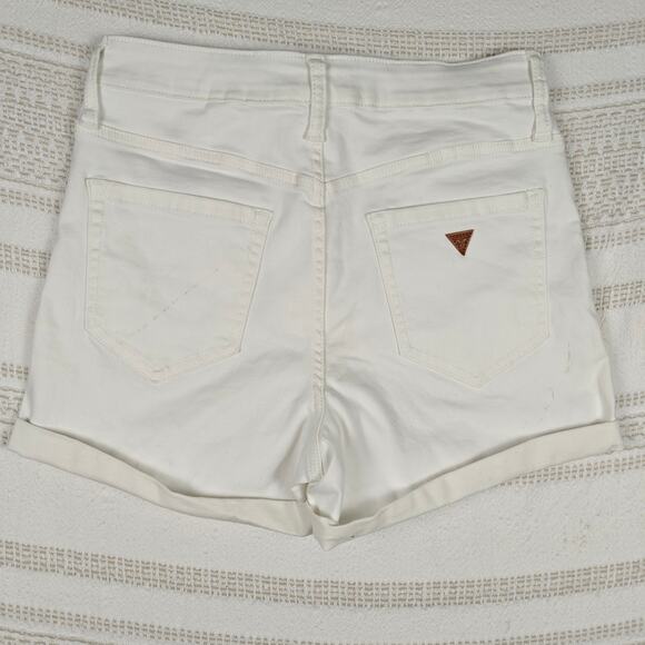Guess White Denim Shorts Rolled Hem Casual High Rise Size 30 NEW - Picture 2 of 9
